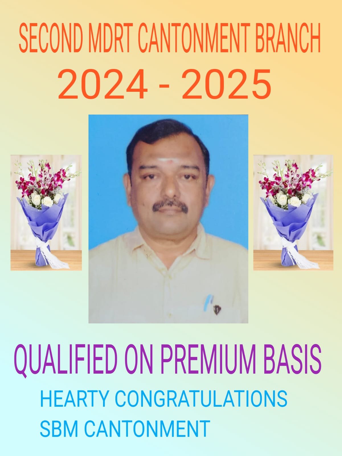 LIC Cantonment Branch congratulations poster for A.R.Sankaranarayanan, 2024-2025
